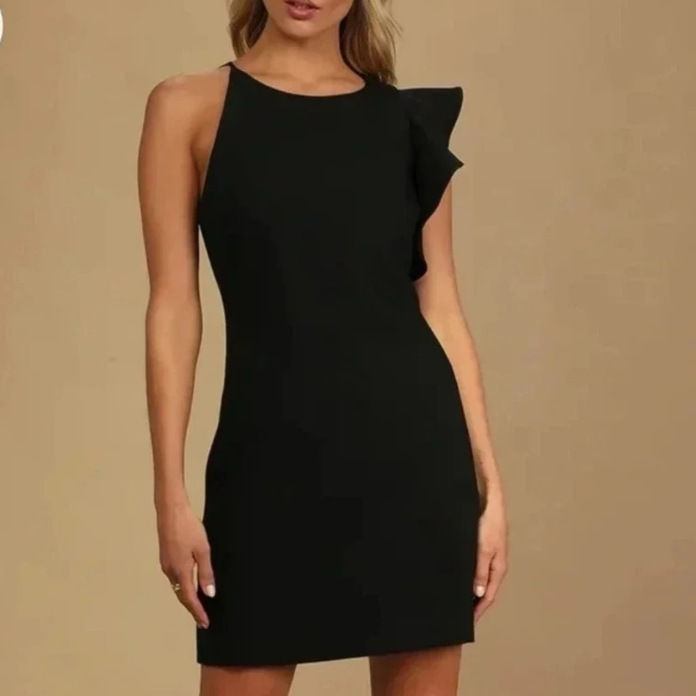 Lulu's Black One Shoulder Sheath Dress for Cocktail